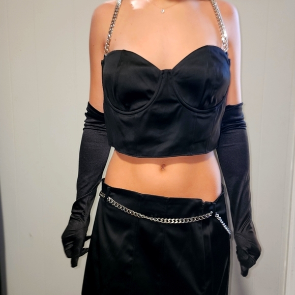 NWT Dolls Kill Sexy , Midnight Black Satin Skirt Set - Picture 5 of 12